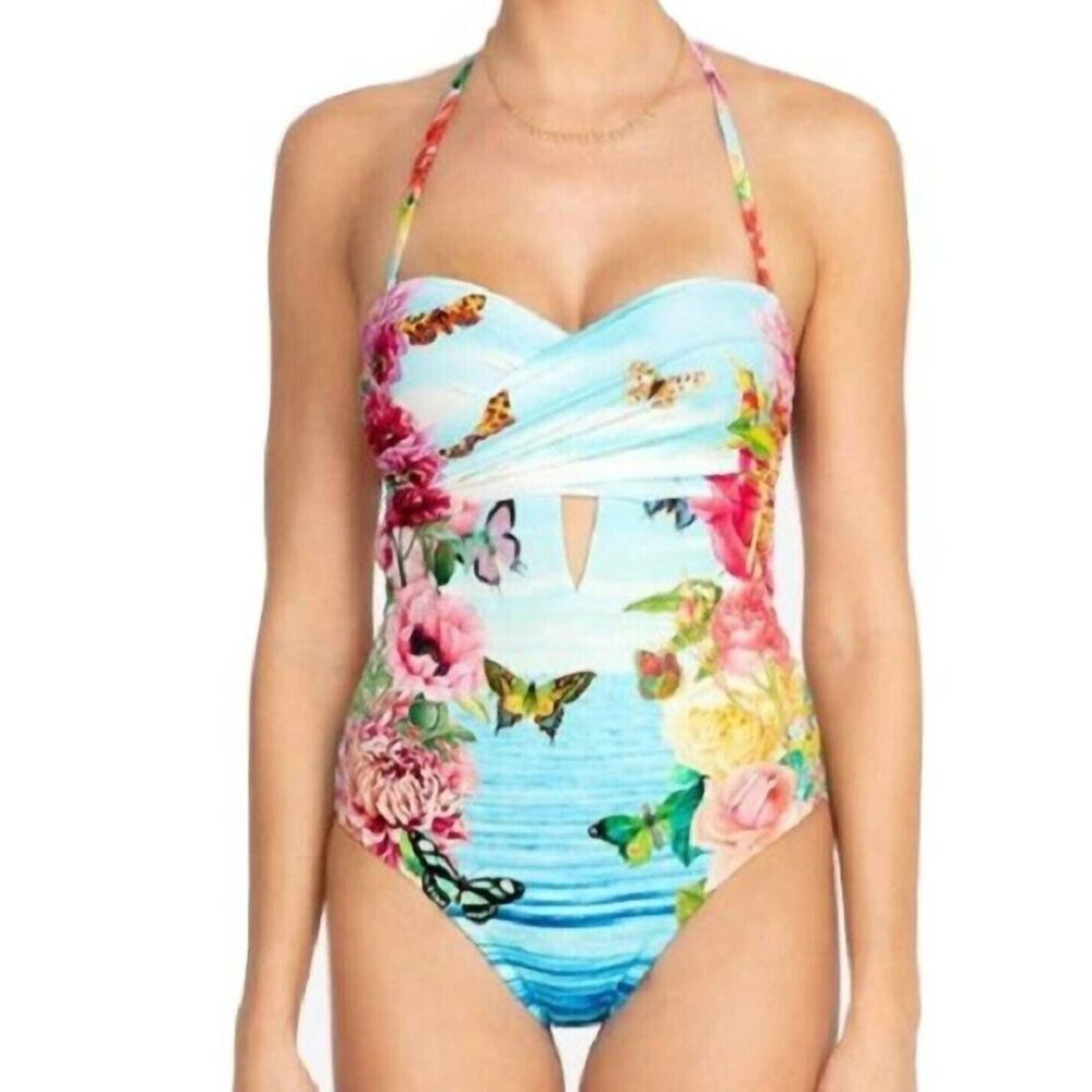 Johnny Was Costa Azul Cut Out One Piece Swimsuit Blue Multi- CSW9221-XL NWT